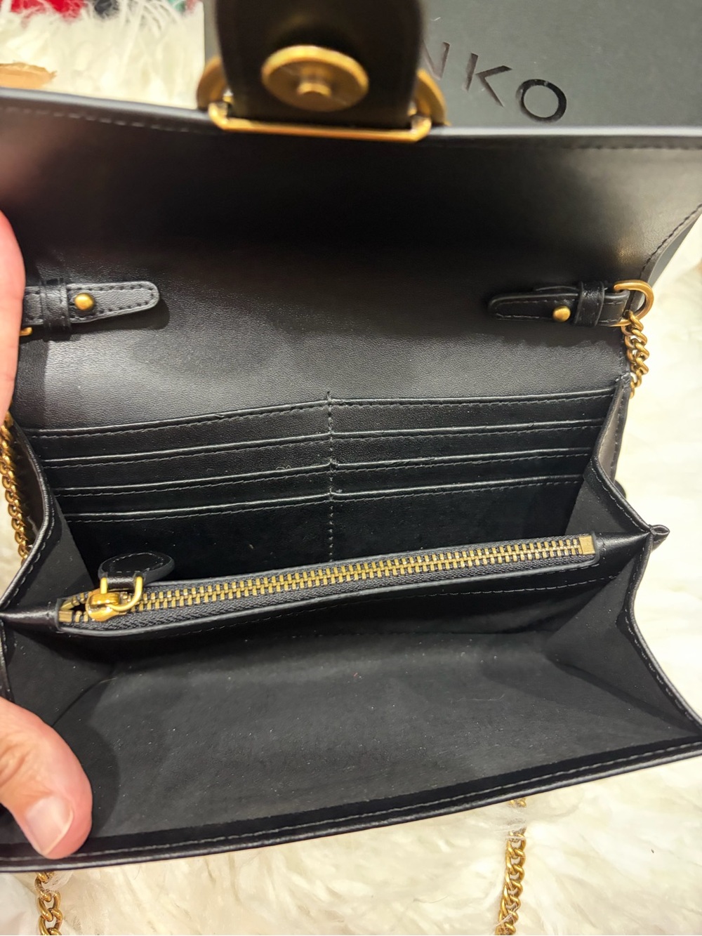 Pinko Black Leather Crossbody Bag with Gold Bird Hardware - Picture 3 of 4